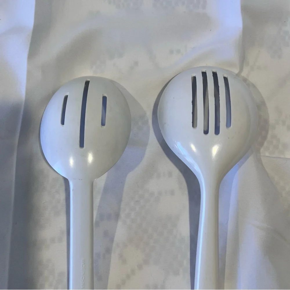 White Melamine Slotted Serving Spoon Set Kitchen Utensils Heat Resistant